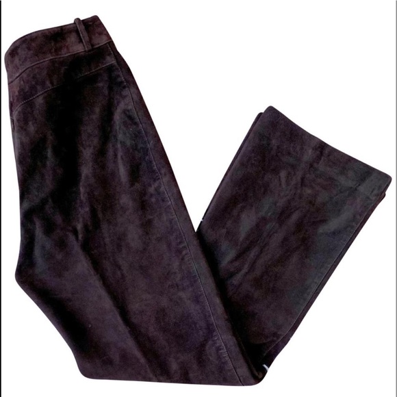 ST JOHN Marie Gray Brown Suede Wide Leg Pants - Picture 2 of 5